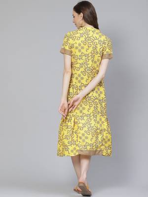 Mustard printed rayon kurtas-and-kurtis 3