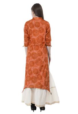Orange embroidered cotton cotton-kurtis 2