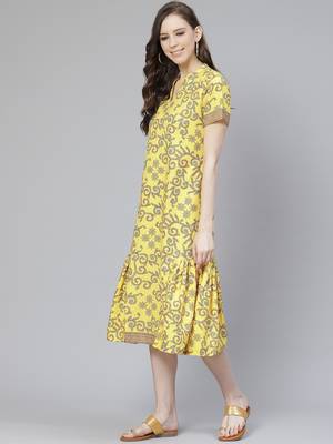 Mustard printed rayon kurtas-and-kurtis 5