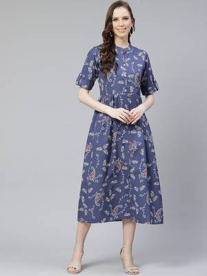 Navy-blue printed rayon kurtas-and-kurtis 1
