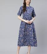 Navy-blue printed rayon kurtas-and-kurtis