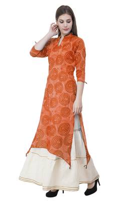 Orange embroidered cotton cotton-kurtis 3