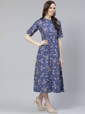 Navy-blue printed rayon kurtas-and-kurtis 2