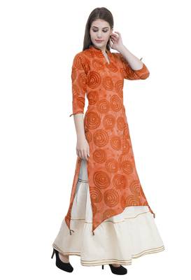 Orange embroidered cotton cotton-kurtis 4
