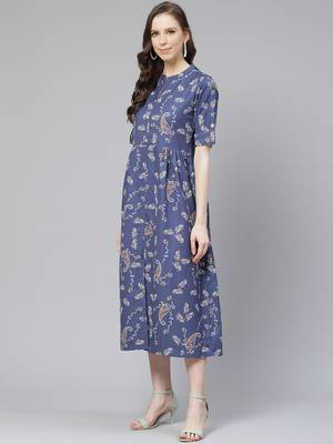 Navy-blue printed rayon kurtas-and-kurtis 5