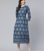 Blue printed rayon kurtas-and-kurtis
