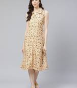 Mustard printed rayon kurtas-and-kurtis