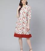 Off-white printed rayon kurtas-and-kurtis