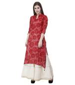 Red embroidered cotton cotton-kurtis