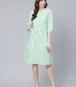 Green printed art silk kurtas-and-kurtis