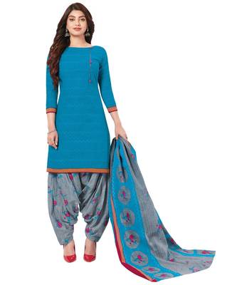 Women's Sky Blue & Grey Cotton Printed Readymade Patiyala Suit Set 1
