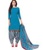 Women's Sky Blue & Grey Cotton Printed Readymade Patiyala Suit Set