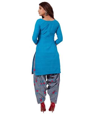 Women's Sky Blue & Grey Cotton Printed Readymade Patiyala Suit Set 2