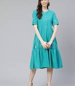 Teal-blue printed rayon kurtas-and-kurtis