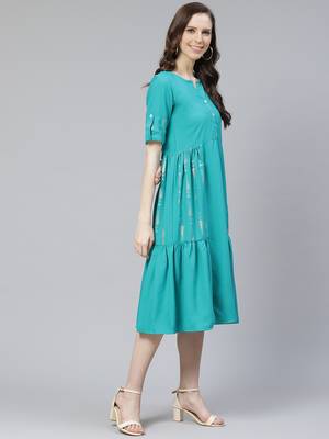 Teal-blue printed rayon kurtas-and-kurtis 2