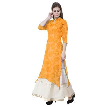 Yellow embroidered cotton cotton-kurtis 4