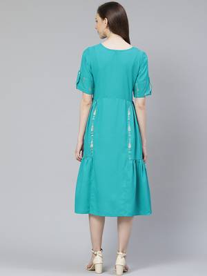 Teal-blue printed rayon kurtas-and-kurtis 3