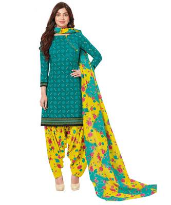 Women's Green & Yellow Cotton Printed Readymade Patiyala Suit Set 1