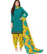 Women's Green & Yellow Cotton Printed Readymade Patiyala Suit Set