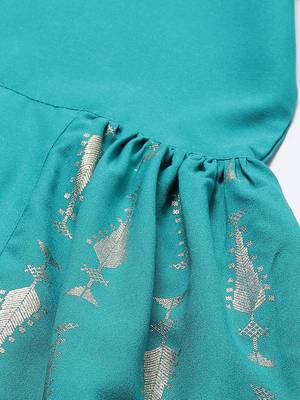 Teal-blue printed rayon kurtas-and-kurtis 4
