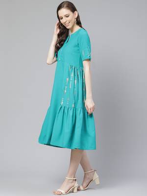 Teal-blue printed rayon kurtas-and-kurtis 5
