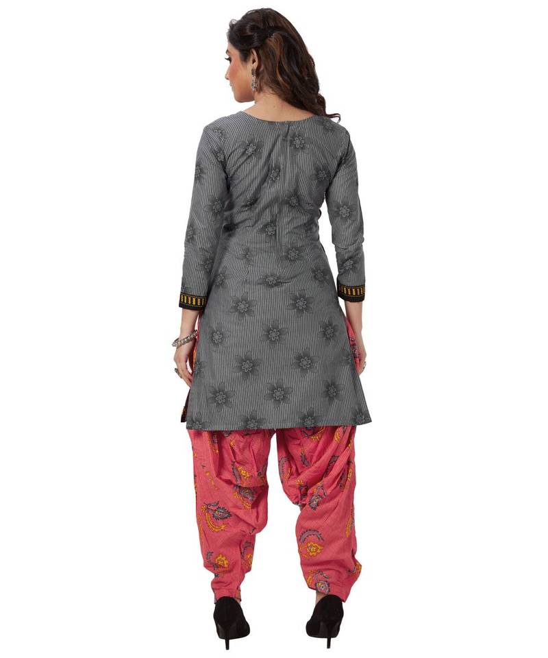 Dark Grey Cotton Patiyala Suit main image 1