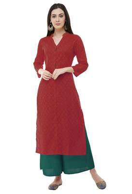 Red embroidered cotton cotton-kurtis 1