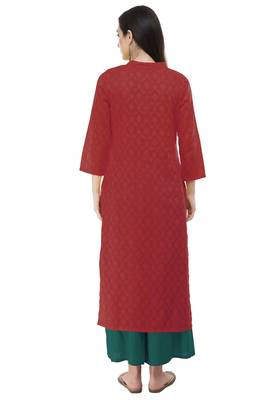 Red embroidered cotton cotton-kurtis 2