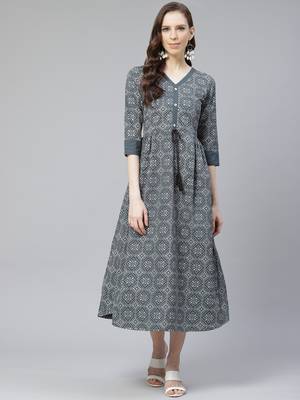 Teal printed rayon kurtas-and-kurtis 1