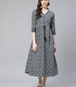 Teal printed rayon kurtas-and-kurtis