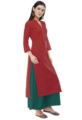 Red embroidered cotton cotton-kurtis 3