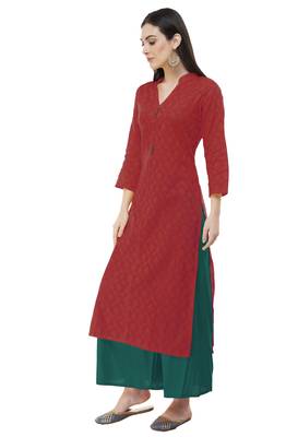 Red embroidered cotton cotton-kurtis 4