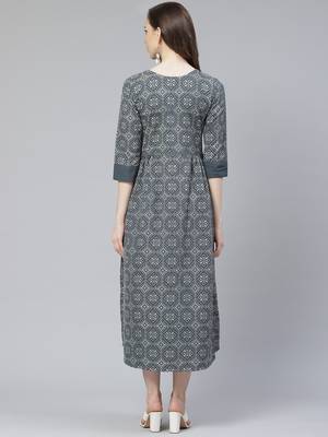 Teal printed rayon kurtas-and-kurtis 3