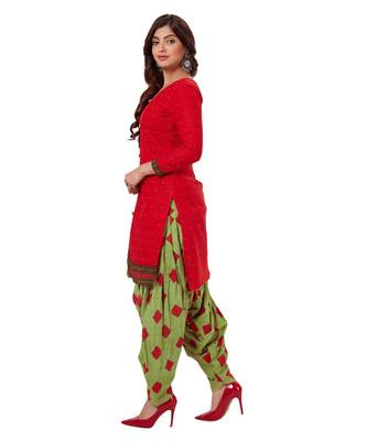 Women's Red & Green Cotton Printed Readymade Patiyala Suit Set 3