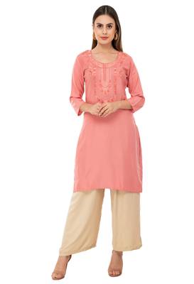 Peach embroidered cotton cotton-kurtis 1