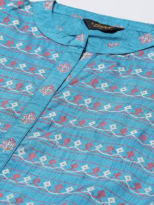 Teal-blue printed art silk kurtas-and-kurtis 4