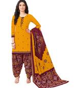 Women's Mustard & Maroon Cotton Printed Readymade Patiyala Suit Set