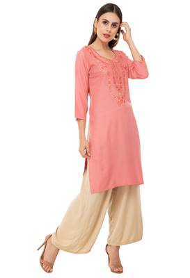 Peach embroidered cotton cotton-kurtis 3