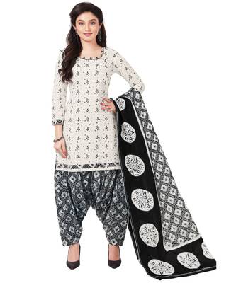 Women's White & Black Cotton Printed Readymade Patiyala Suit Set 1