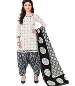 Women's White & Black Cotton Printed Readymade Patiyala Suit Set