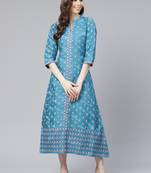 Teal-blue printed art silk kurtas-and-kurtis