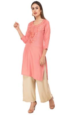 Peach embroidered cotton cotton-kurtis 4