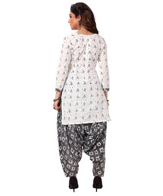 Women's White & Black Cotton Printed Readymade Patiyala Suit Set 2