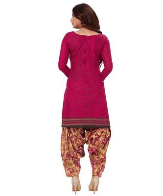Women's Magenta & Beige Cotton Printed Readymade Patiyala Suit Set 2