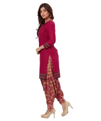 Women's Magenta & Beige Cotton Printed Readymade Patiyala Suit Set 3
