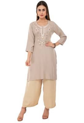 Beige embroidered cotton cotton-kurtis 1