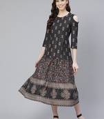 Black printed rayon kurtas-and-kurtis