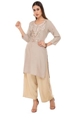 Beige embroidered cotton cotton-kurtis 3