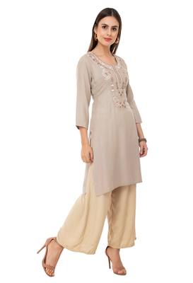 Beige embroidered cotton cotton-kurtis 4