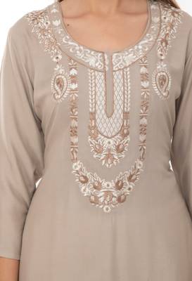 Beige embroidered cotton cotton-kurtis 5